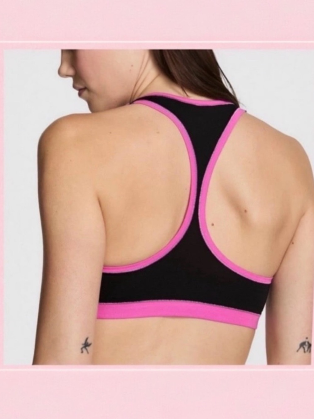 PINK VICTORIA’S SECRET Cotton Dorm Racerback Black Pink Bling VIRAL Bralette XL - Picture 8 of 12